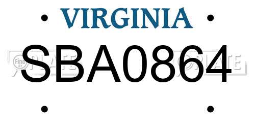 SBA0864 Virginia License Plate