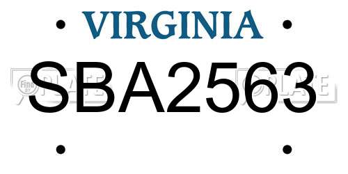 SBA2563 Virginia License Plate