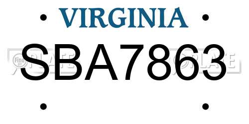 SBA7863 Virginia License Plate