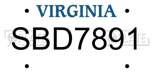 SBD7891 Virginia License Plate