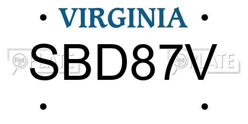 SBD87V Virginia License Plate