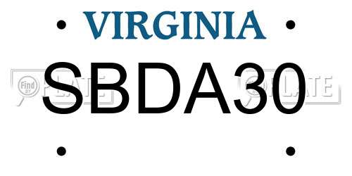 SBDA30 Virginia License Plate