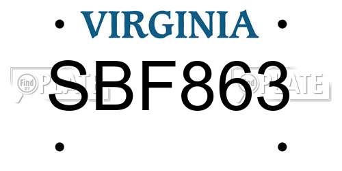 SBF863 Virginia License Plate