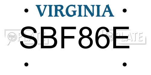 SBF86E Virginia License Plate