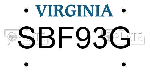 SBF93G Virginia License Plate