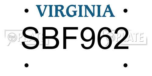 SBF962 Virginia License Plate