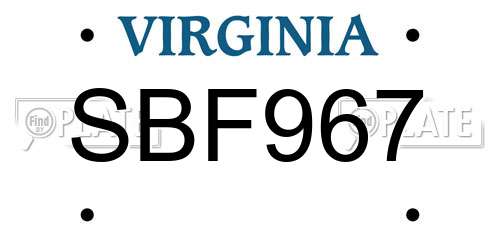 SBF967 Virginia License Plate