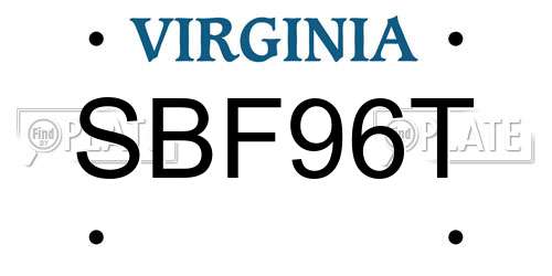 SBF96T Virginia License Plate