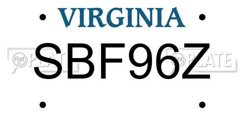 SBF96Z Virginia License Plate