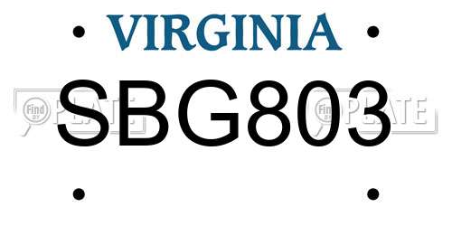 SBG803 Virginia License Plate