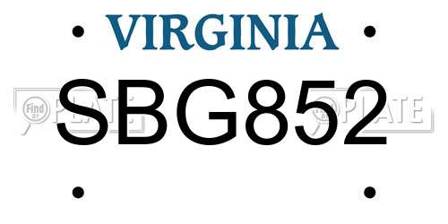 SBG852 Virginia License Plate