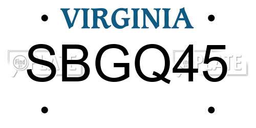 SBGQ45 Virginia License Plate