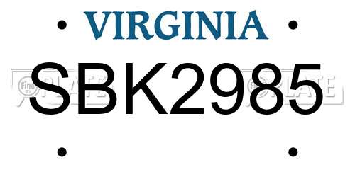 SBK2985 Virginia License Plate