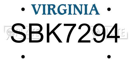 SBK7294 Virginia License Plate