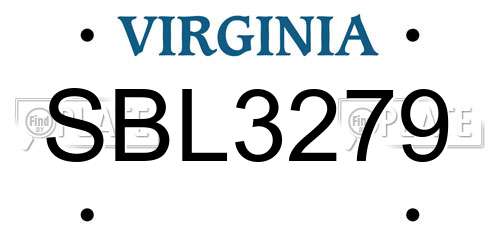 SBL3279 Virginia License Plate