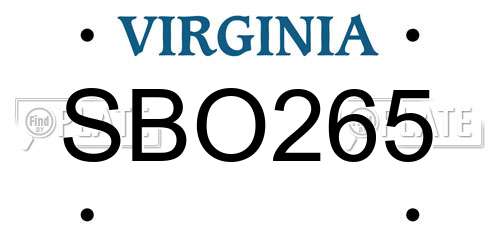 SBO265 Virginia License Plate