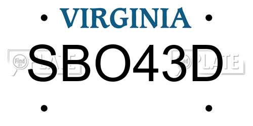 SBO43D Virginia License Plate
