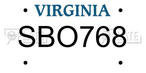 SBO768 Virginia License Plate