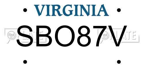 SBO87V Virginia License Plate