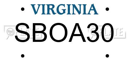 SBOA30 Virginia License Plate