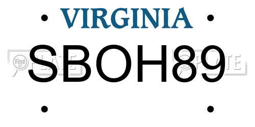 SBOH89 Virginia License Plate