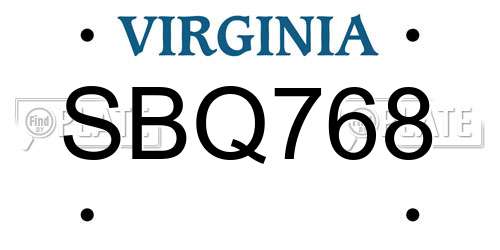 SBQ768 Virginia License Plate