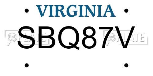 SBQ87V Virginia License Plate