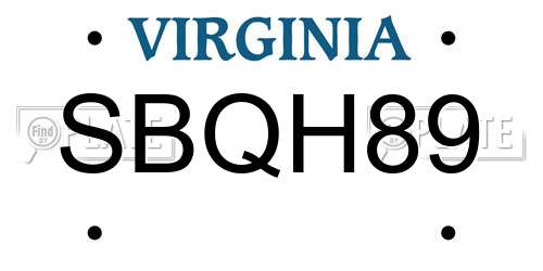 SBQH89 Virginia License Plate