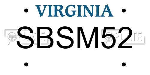 SBSM52 Virginia License Plate