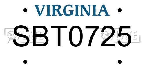 SBT0725 Virginia License Plate