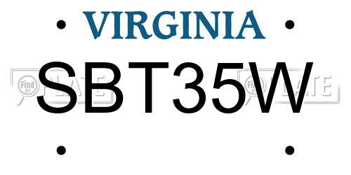 SBT35W Virginia License Plate