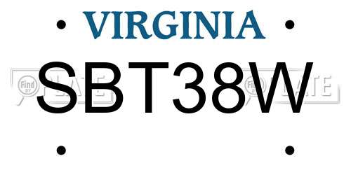 SBT38W Virginia License Plate