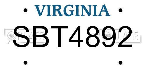 SBT4892 Virginia License Plate