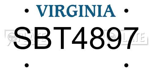 SBT4897 Virginia License Plate