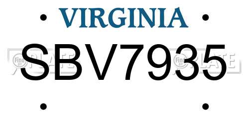 SBV7935 Virginia License Plate