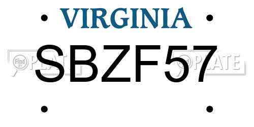 SBZF57 Virginia License Plate