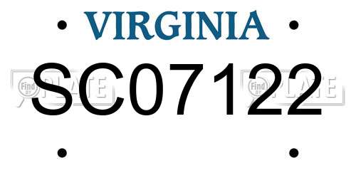 SC07122 Virginia License Plate