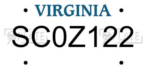 SC0Z122 Virginia License Plate