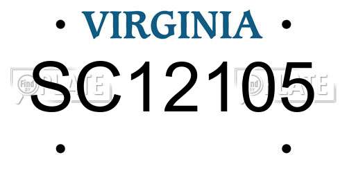 SC12105 Virginia License Plate