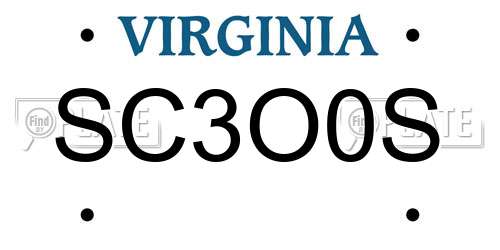 SC3O0S Virginia License Plate