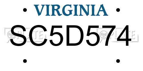 SC5D574 Virginia License Plate