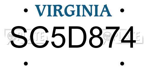 SC5D874 Virginia License Plate