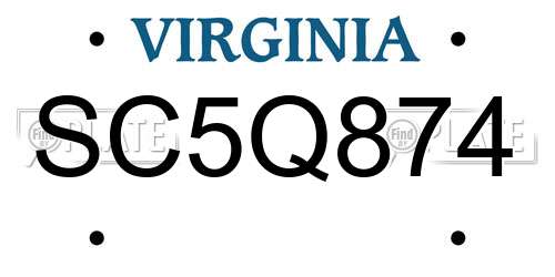 SC5Q874 Virginia License Plate
