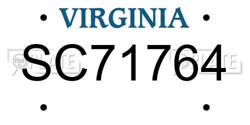 SC71764 Virginia License Plate