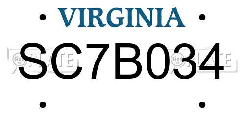 SC7B034 Virginia License Plate