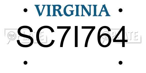 SC7I764 Virginia License Plate