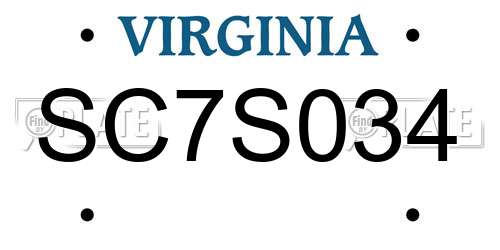 SC7S034 Virginia License Plate