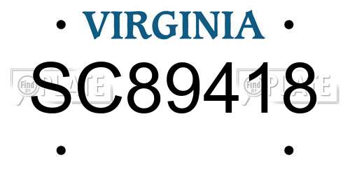 SC89418 Virginia License Plate