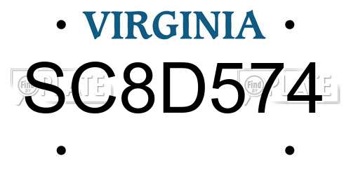 SC8D574 Virginia License Plate