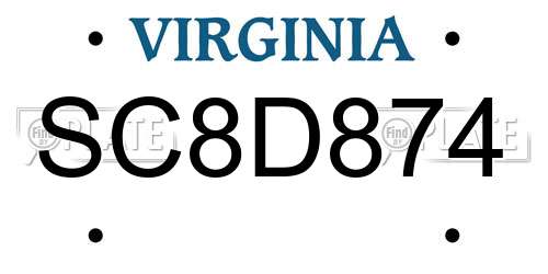 SC8D874 Virginia License Plate